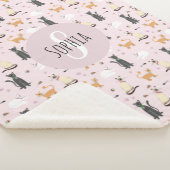 かわいいピンクの子ネコ猫の柄と名前の子ども シェルパブランケット (3/4)