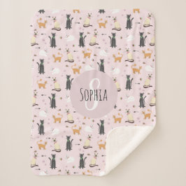 かわいいピンクの子ネコ猫の柄と名前の子ども シェルパブランケット