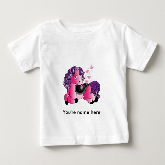 かわいいピンクの子ポニー ベビーTシャツ (正面)