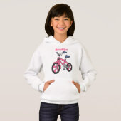 かわいいピンクの子供たち自転車の漫画イラストレーション (正面フル)