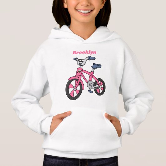 かわいいピンクの子供たち自転車の漫画イラストレーション (正面)