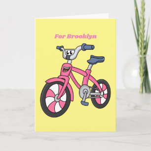 かわいいピンクの子供たち自転車の漫画イラストレーション カード