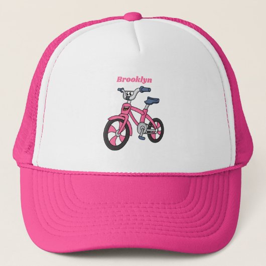 かわいいピンクの子供たち自転車の漫画イラストレーション キャップ (正面)