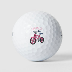 かわいいピンクの子供たち自転車の漫画イラストレーション ゴルフボール