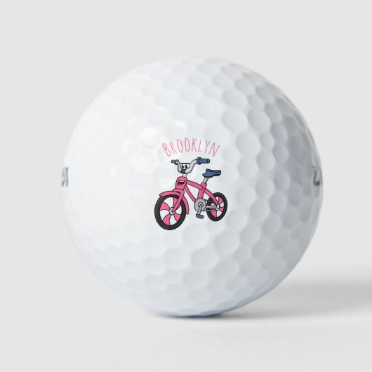 かわいいピンクの子供たち自転車の漫画イラストレーション ゴルフボール (正面)