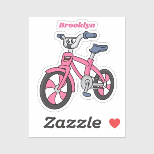 かわいいピンクの子供たち自転車の漫画イラストレーション シール (シート)