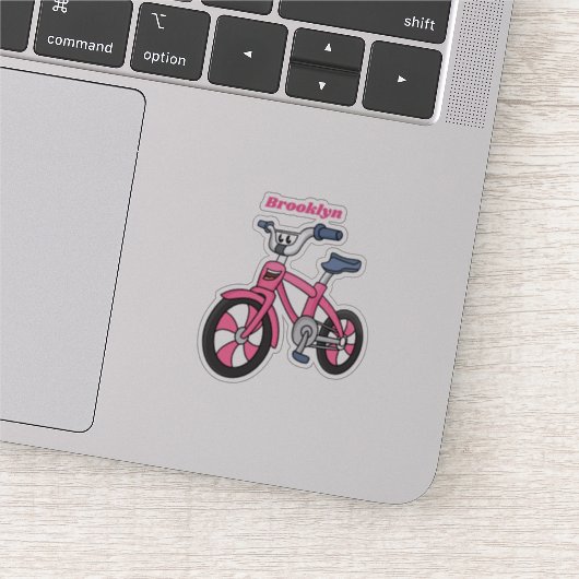 かわいいピンクの子供たち自転車の漫画イラストレーション シール (詳細)
