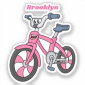 かわいいピンクの子供たち自転車の漫画イラストレーション シール (正面)