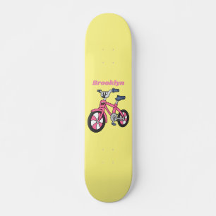 かわいいピンクの子供たち自転車の漫画イラストレーション スケートボード