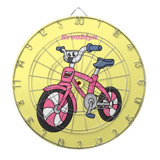 かわいいピンクの子供たち自転車の漫画イラストレーション ダーツボード (正面)