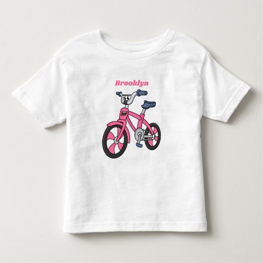 かわいいピンクの子供たち自転車の漫画イラストレーション トドラーTシャツ (正面)