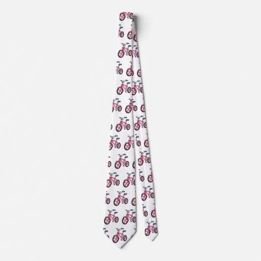 かわいいピンクの子供たち自転車の漫画イラストレーション ネクタイ (正面)