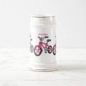 かわいいピンクの子供たち自転車の漫画イラストレーション ビールジョッキ (中央)