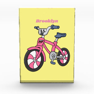 かわいいピンクの子供たち自転車の漫画イラストレーション フォトブロック