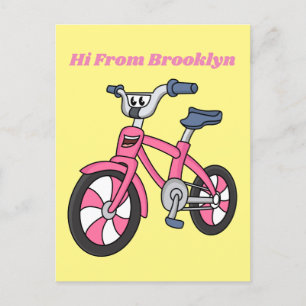 かわいいピンクの子供たち自転車の漫画イラストレーション ポストカード