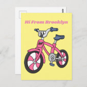 かわいいピンクの子供たち自転車の漫画イラストレーション ポストカード (正面/裏面)