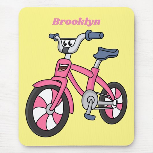かわいいピンクの子供たち自転車の漫画イラストレーション マウスパッド (正面)