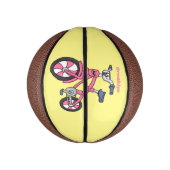 かわいいピンクの子供たち自転車の漫画イラストレーション ミニバスケットボール (縦)