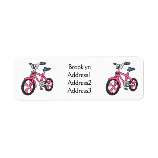 かわいいピンクの子供たち自転車の漫画イラストレーション ラベル (正面)