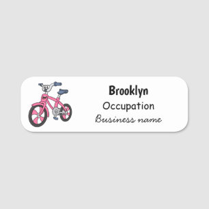 かわいいピンクの子供たち自転車の漫画イラストレーション 名札