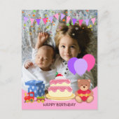 かわいいピンクの子供のおもちゃ 誕生日 お祝い 写真 ポストカード (正面)