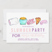 かわいいピンクの子供のスランバーパーティー誕生日招待状 招待状 (正面)