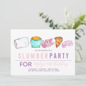 かわいいピンクの子供のスランバーパーティー誕生日招待状 招待状 (スタンド正面)