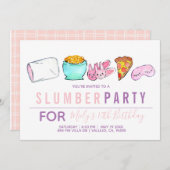かわいいピンクの子供のスランバーパーティー誕生日招待状 招待状 (正面/裏面)