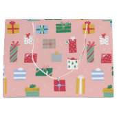 かわいいピンクの子供の休日クリスマスパッケージプレゼント ラージペーパーバッグ (正面)