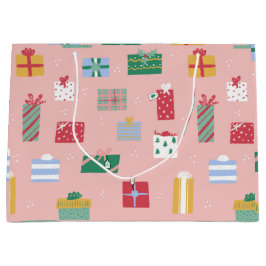 かわいいピンクの子供の休日クリスマスパッケージプレゼント ラージペーパーバッグ