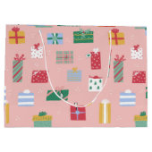 かわいいピンクの子供の休日クリスマスパッケージプレゼント ラージペーパーバッグ (裏面)