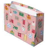 かわいいピンクの子供の休日クリスマスパッケージプレゼント ラージペーパーバッグ (裏面アングル)