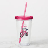 かわいいピンクの子供用自転車のキャラクターイラスト アクリルタンブラー (裏面)