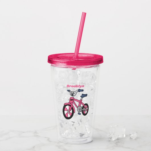 かわいいピンクの子供用自転車のキャラクターイラスト アクリルタンブラー (アイス裏面)