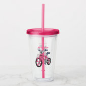 かわいいピンクの子供用自転車のキャラクターイラスト アクリルタンブラー (正面)