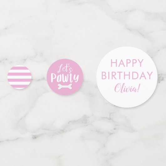 かわいいピンクの子犬の誕生日パーティー コンフェッティ (裏面)
