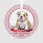 かわいいピンクの子犬1stクリスマスドッグの写真 オーナメント (裏面)