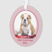 かわいいピンクの子犬1stクリスマスドッグの写真 オーナメント (正面)
