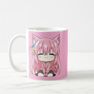 かわいいピンクの子猫ちびマグカップ コーヒーマグカップ