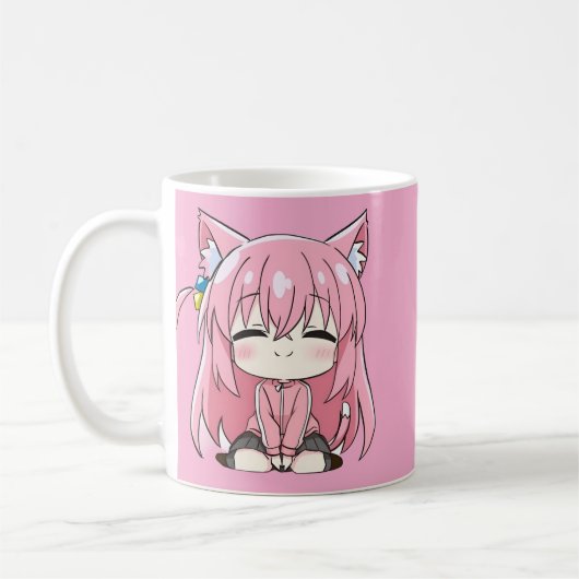 かわいいピンクの子猫ちびマグカップ コーヒーマグカップ (左)