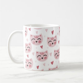 かわいいピンクの子猫といっぱいのハート模様 キッズ向け コーヒーマグカップ