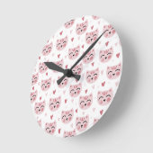 かわいいピンクの子猫とハートの模様(子供用) ラウンド壁時計 (傾斜)