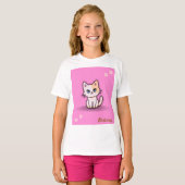 かわいいピンクの子猫の名前入り Tシャツ (正面フル)