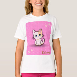 かわいいピンクの子猫の名前入り Tシャツ