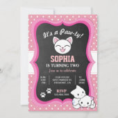 かわいいピンクの子猫の子供の誕生日パーティー招待状 招待状 (正面)