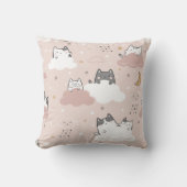 かわいいピンクの子猫の柄 クッション (正面)