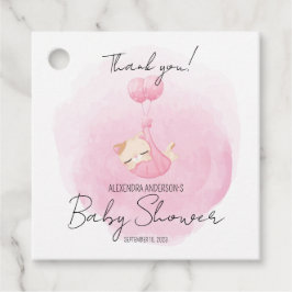 かわいいピンクの子猫の水彩赤ちゃんガールシャワー フェイバータグ