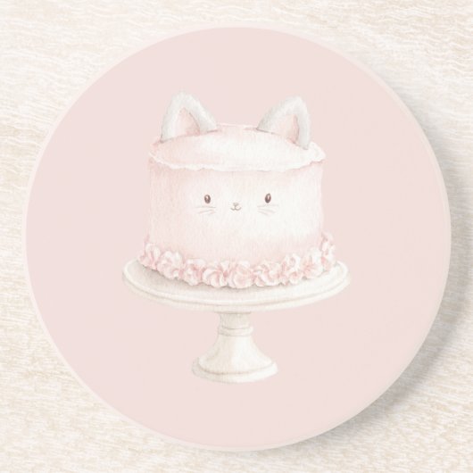 かわいいピンクの子猫ケーキにゃー コースター (正面)