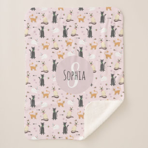 かわいいピンクの子猫柄&ネームキッズ シェルパブランケット