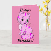 かわいいピンクの子猫 カード (黄色い花)
